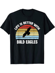 Bald Eagle T-Shirt | Life is Better With Bald Eagles T-Shirt 180G 100% Cotton Printed Round Neck Short-Sleeve T-Shirt, Gifts for Men Dad Husband Grandpa, S-XXXL, Black