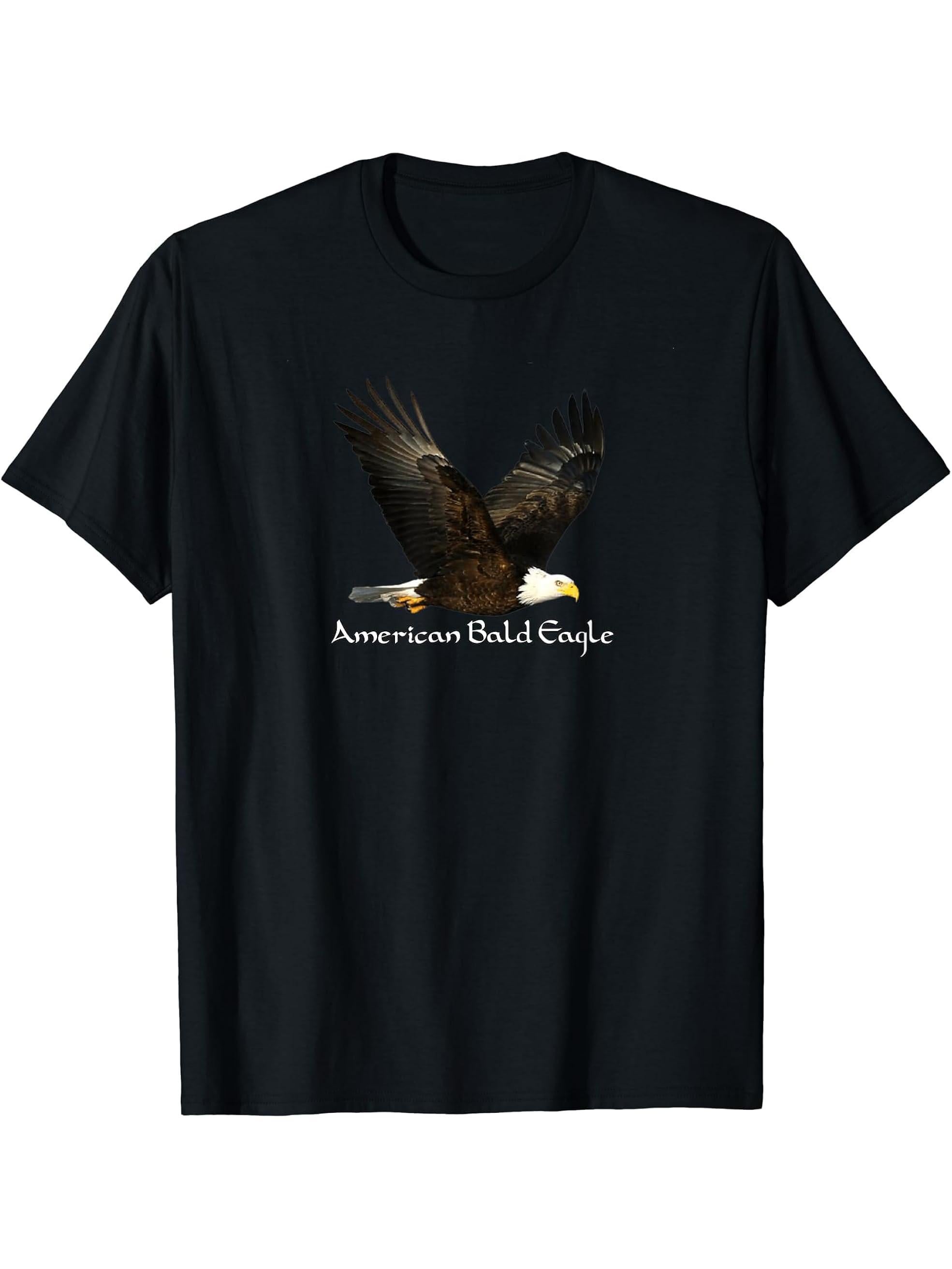 American Bald Eagle T-Shirt 180G 100% Cotton Printed Round Neck Short-Sleeve T-Shirt, Gifts for Men Dad Husband Grandpa, S-XXXL, Black