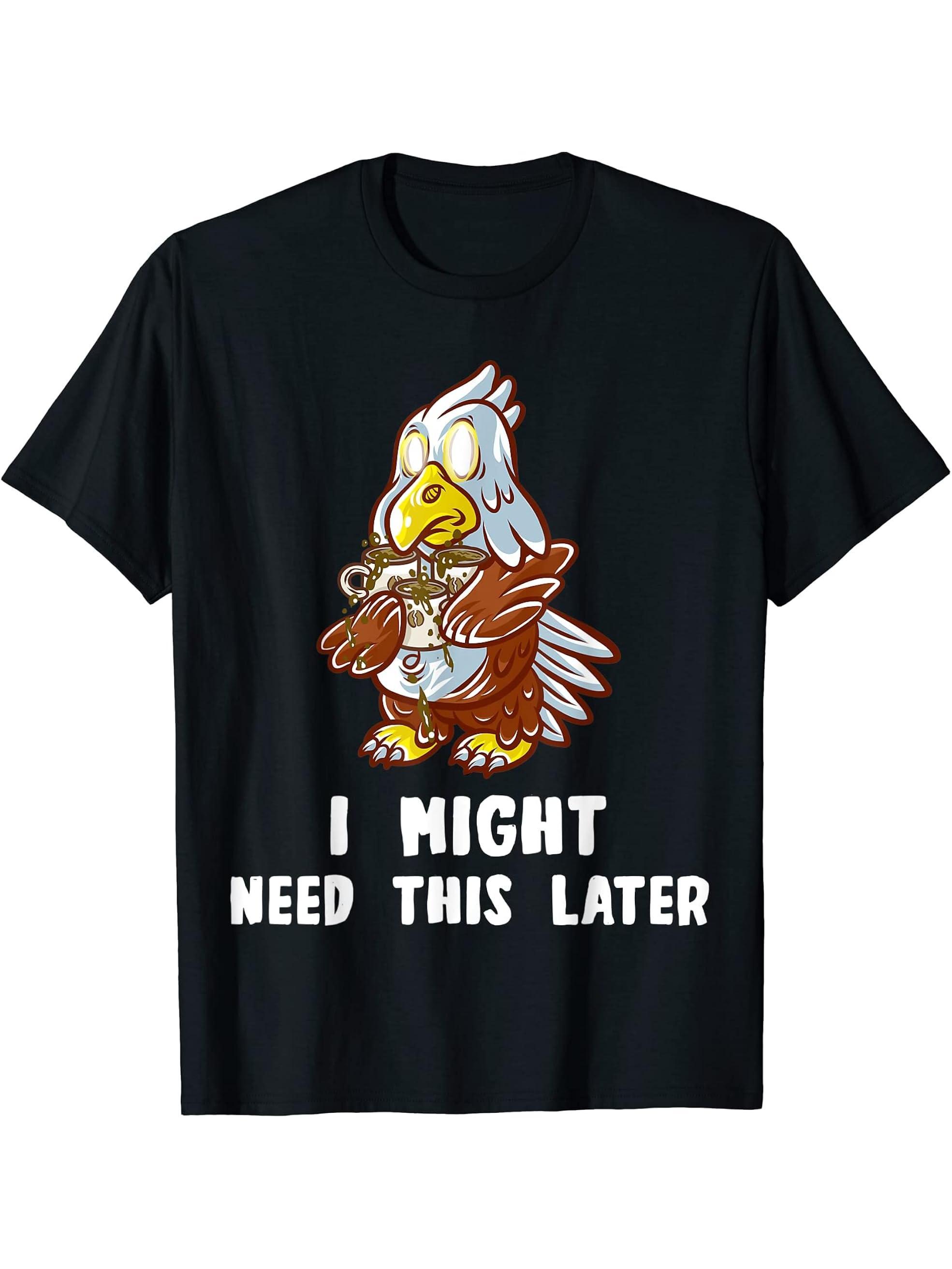 I Might Need This Later Coffee Nerd American Bald Eagle T-Shirt 180G 100% Cotton Printed Round Neck Short-Sleeve T-Shirt, Gifts for Men Dad Husband Grandpa, S-XXXL, Black