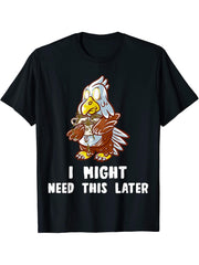 I Might Need This Later Coffee Nerd American Bald Eagle T-Shirt 180G 100% Cotton Printed Round Neck Short-Sleeve T-Shirt, Gifts for Men Dad Husband Grandpa, S-XXXL, Black