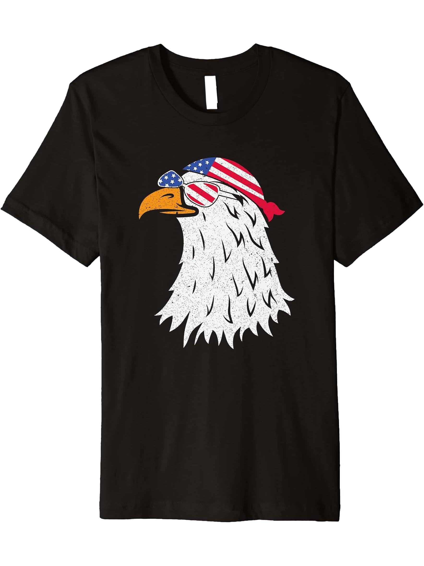 American Bald Eagle Mullet 4th of July Vintage Premium T-Shirt 180G 100% Cotton Printed Round Neck Short-Sleeve T-Shirt, Gifts for Men Dad Husband Grandpa, S-XXXL, Black
