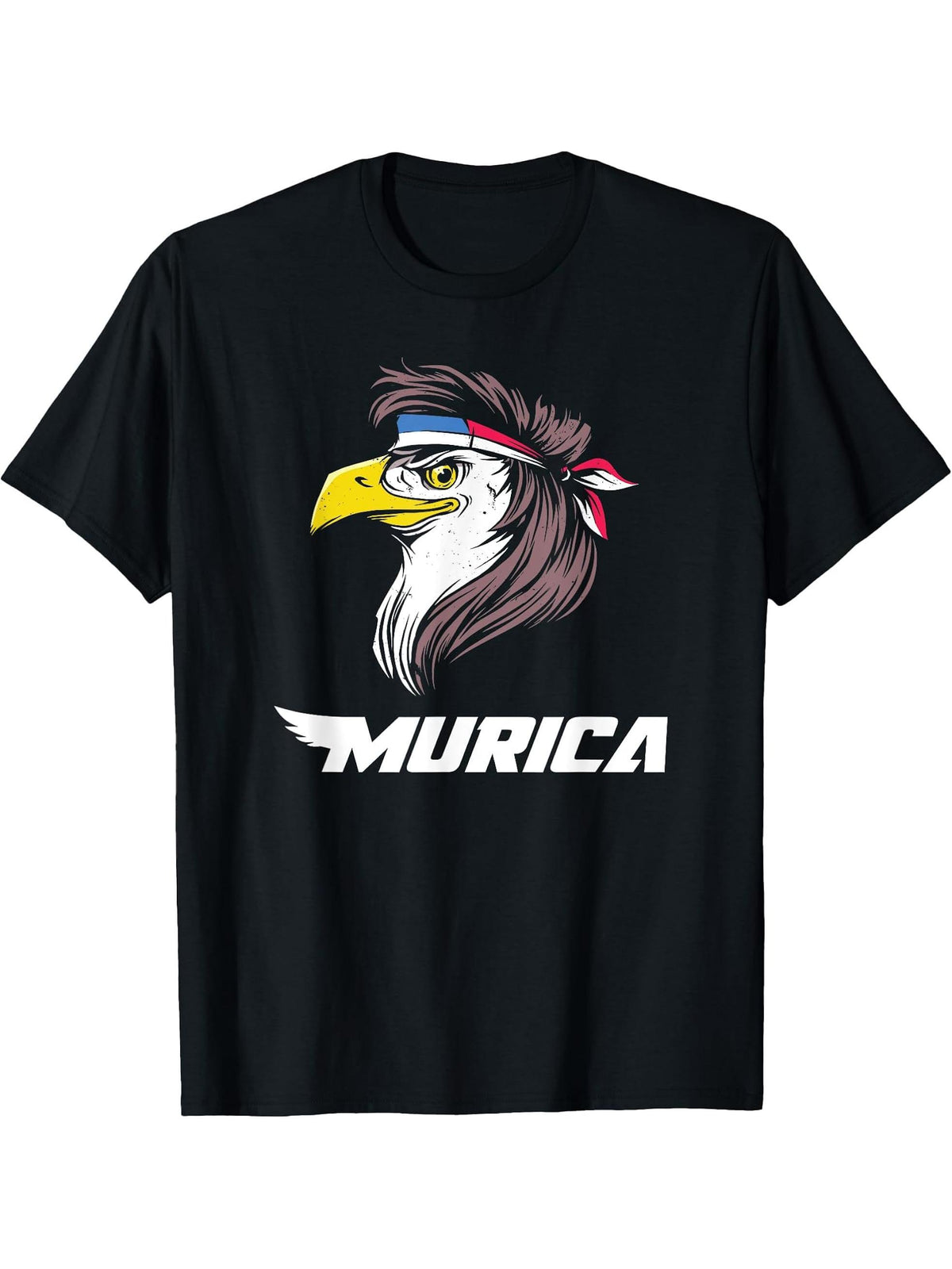 Bald Eagle Murica Patriotic Party T-Shirt 180G 100% Cotton Printed Round Neck Short-Sleeve T-Shirt, Gifts for Men Dad Husband Grandpa, S-XXXL, Black