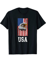 Bald Eagle, USA, flag USA T-Shirt 180G 100% Cotton Printed Round Neck Short-Sleeve T-Shirt, Gifts for Men Dad Husband Grandpa, S-XXXL, Black
