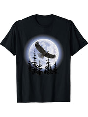 Bald Eagle with Moon T-Shirt 180G 100% Cotton Printed Round Neck Short-Sleeve T-Shirt, Gifts for Men Dad Husband Grandpa, S-XXXL, Black