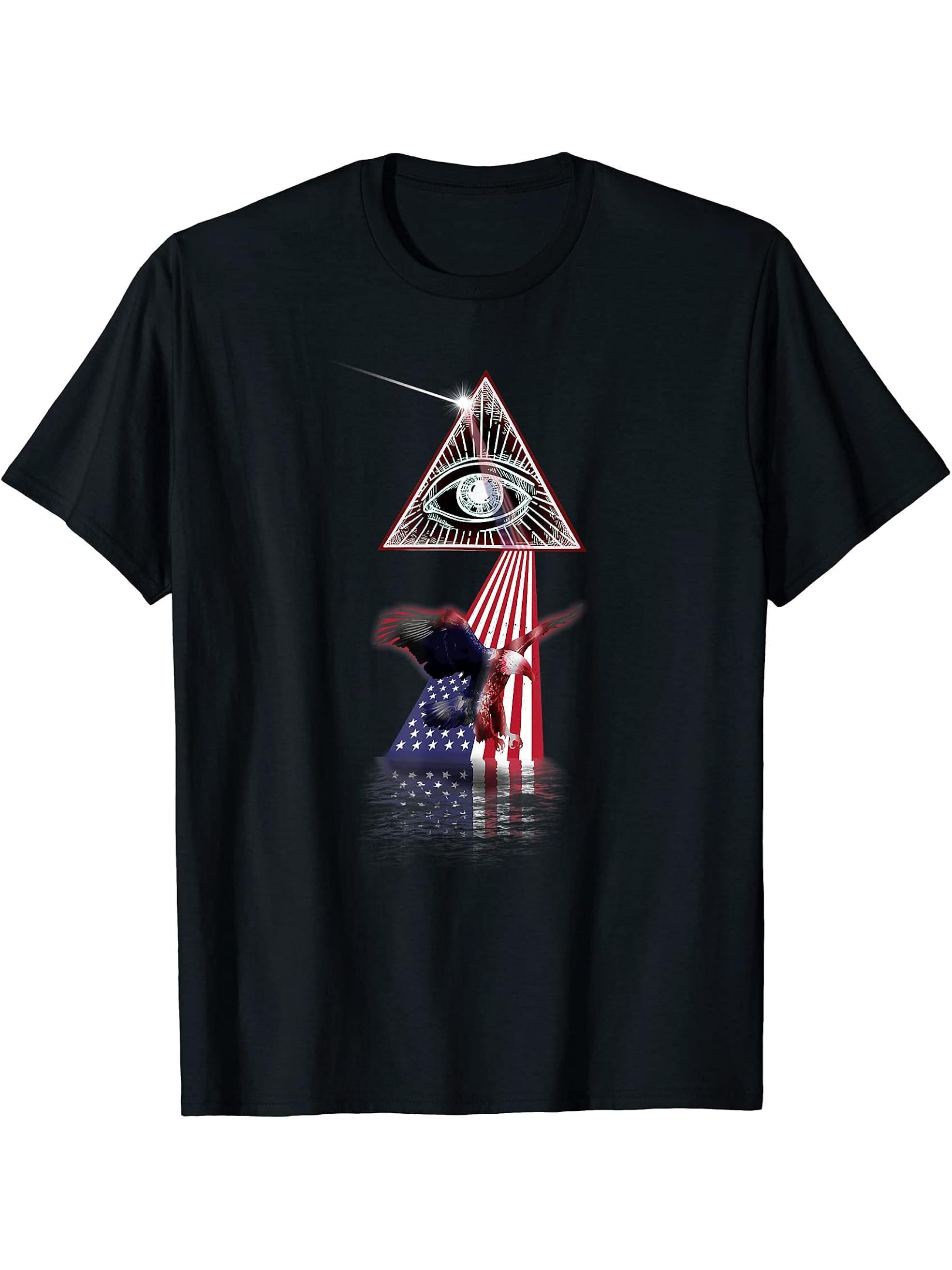 Vintage Retro Prism US Flag Bald Eagle T-Shirt 180G 100% Cotton Printed Round Neck Short-Sleeve T-Shirt, Gifts for Men Dad Husband Grandpa, S-XXXL, Black