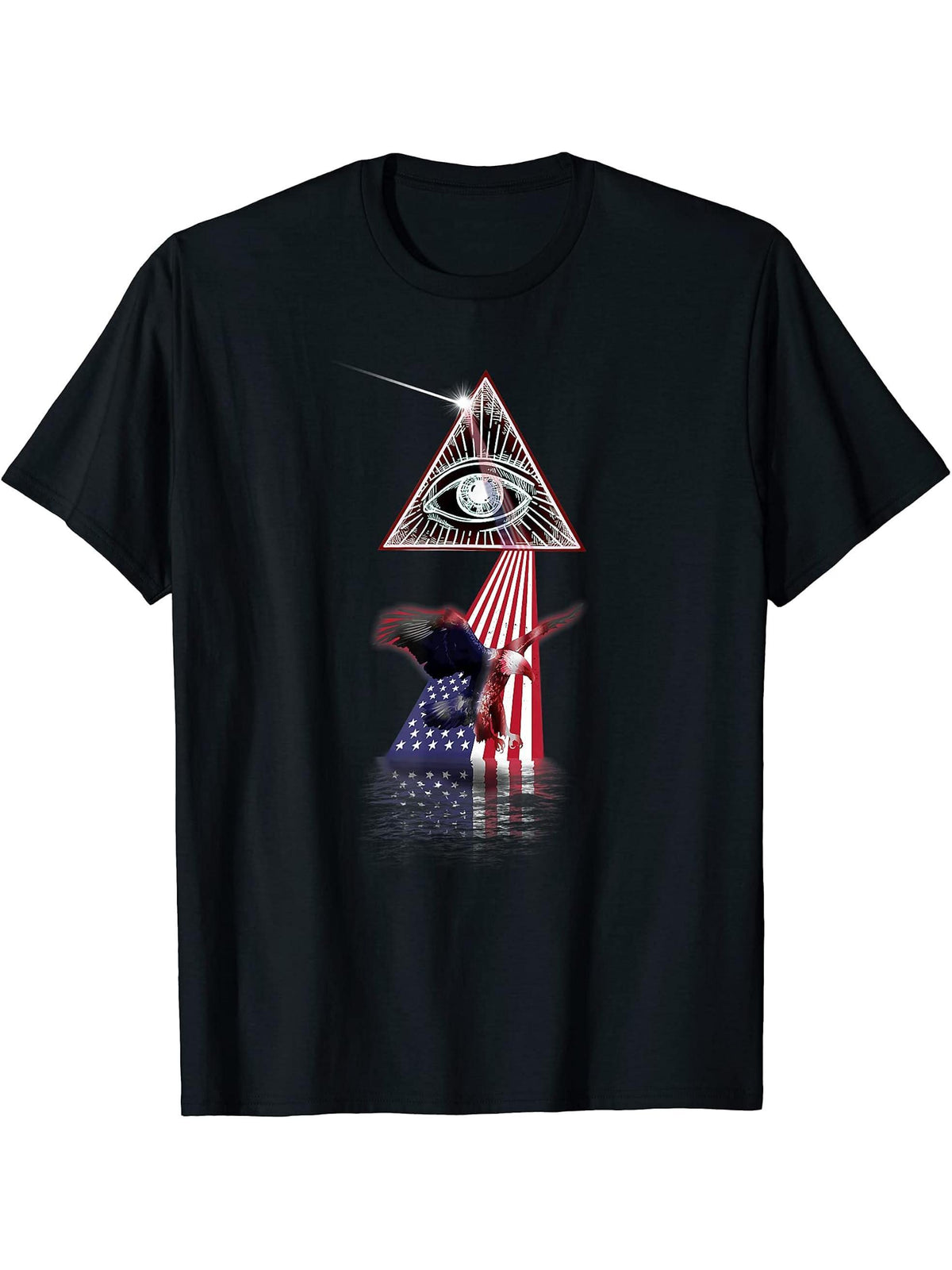 Vintage Retro Prism US Flag Bald Eagle T-Shirt 180G 100% Cotton Printed Round Neck Short-Sleeve T-Shirt, Gifts for Men Dad Husband Grandpa, S-XXXL, Black