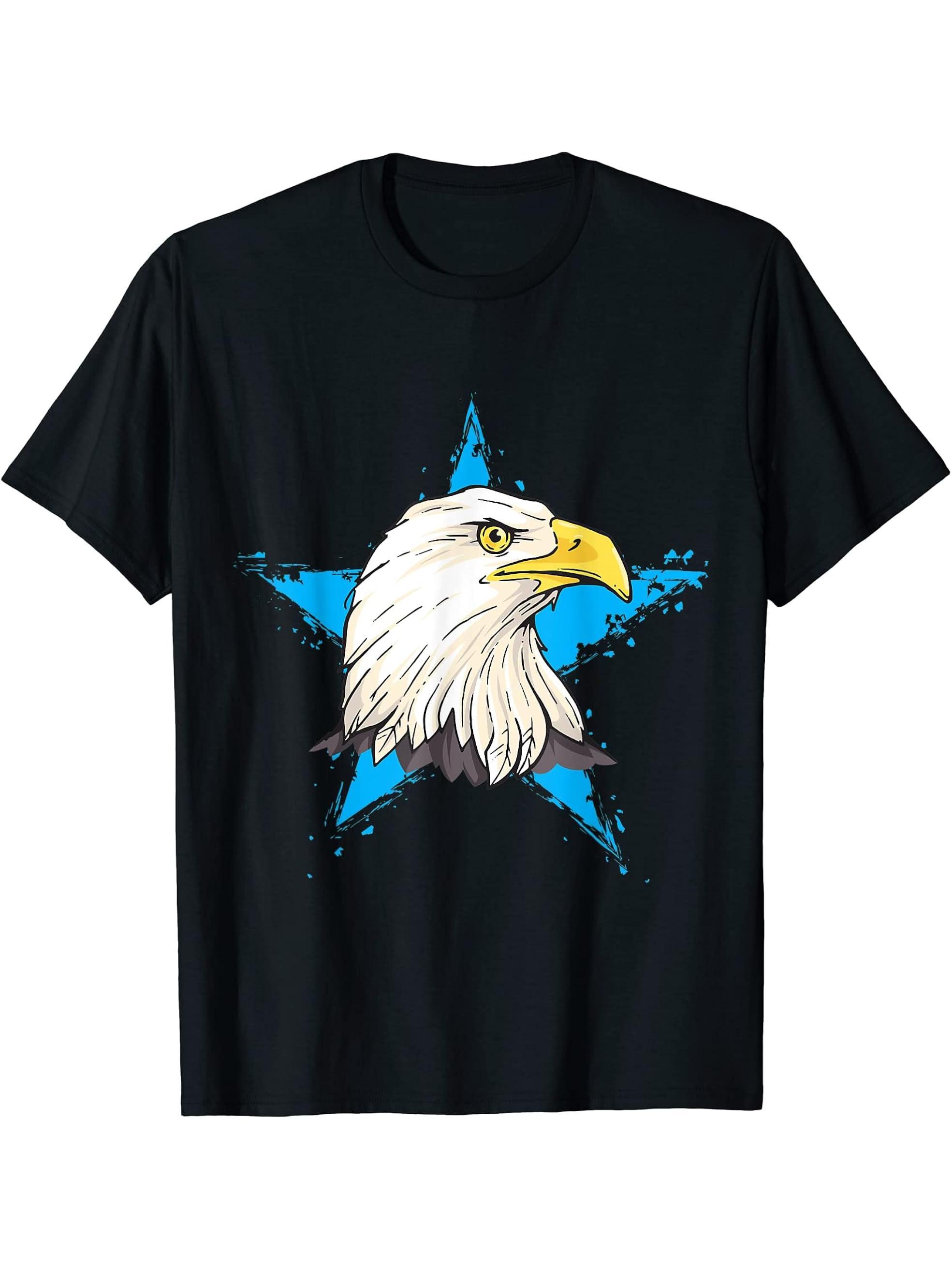 Bald Eagle Star Design Eagle Love Lover Bald Eagles T-Shirt 180G 100% Cotton Printed Round Neck Short-Sleeve T-Shirt, Gifts for Men Dad Husband Grandpa, S-XXXL, Black
