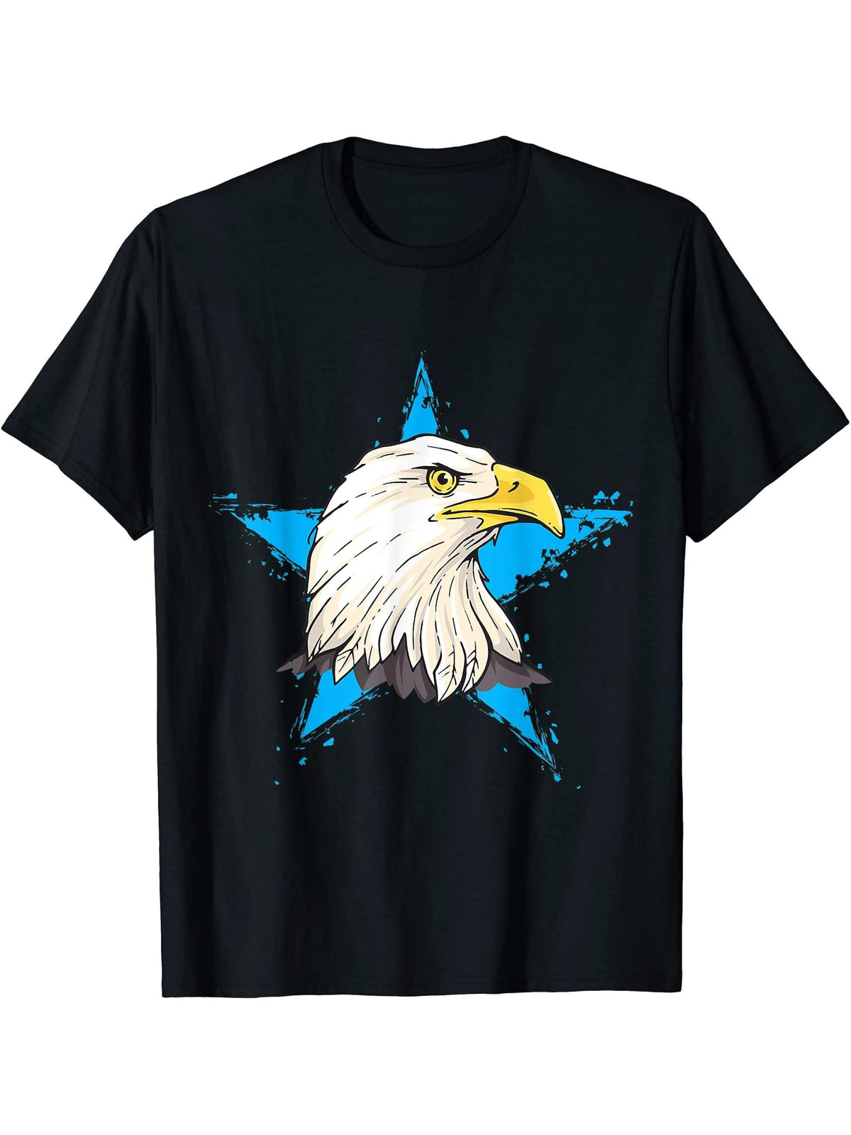 Bald Eagle Star Design Eagle Love Lover Bald Eagles T-Shirt 180G 100% Cotton Printed Round Neck Short-Sleeve T-Shirt, Gifts for Men Dad Husband Grandpa, S-XXXL, Black