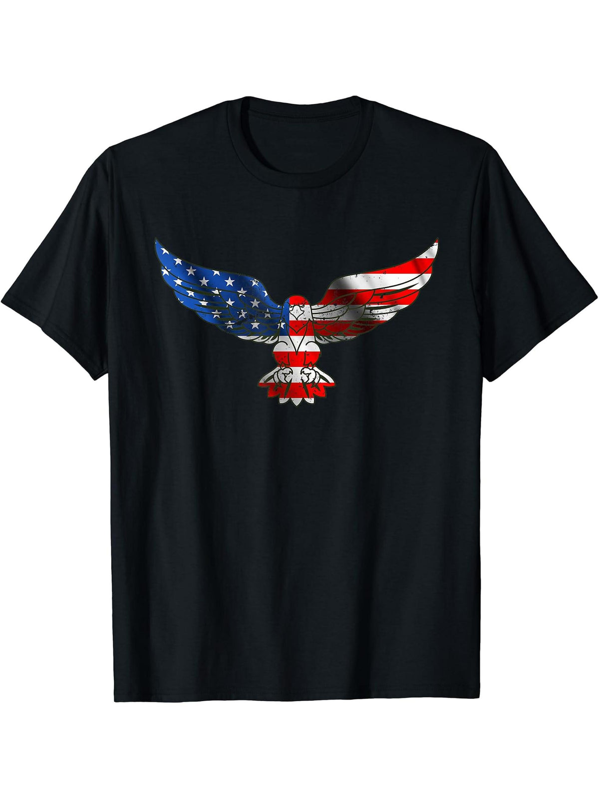 Liberty Freedom 4th Of July Patriotic US Flag Bald Eagle T-Shirt 180G 100% Cotton Printed Round Neck Short-Sleeve T-Shirt, Gifts for Men Dad Husband Grandpa, S-XXXL, Black