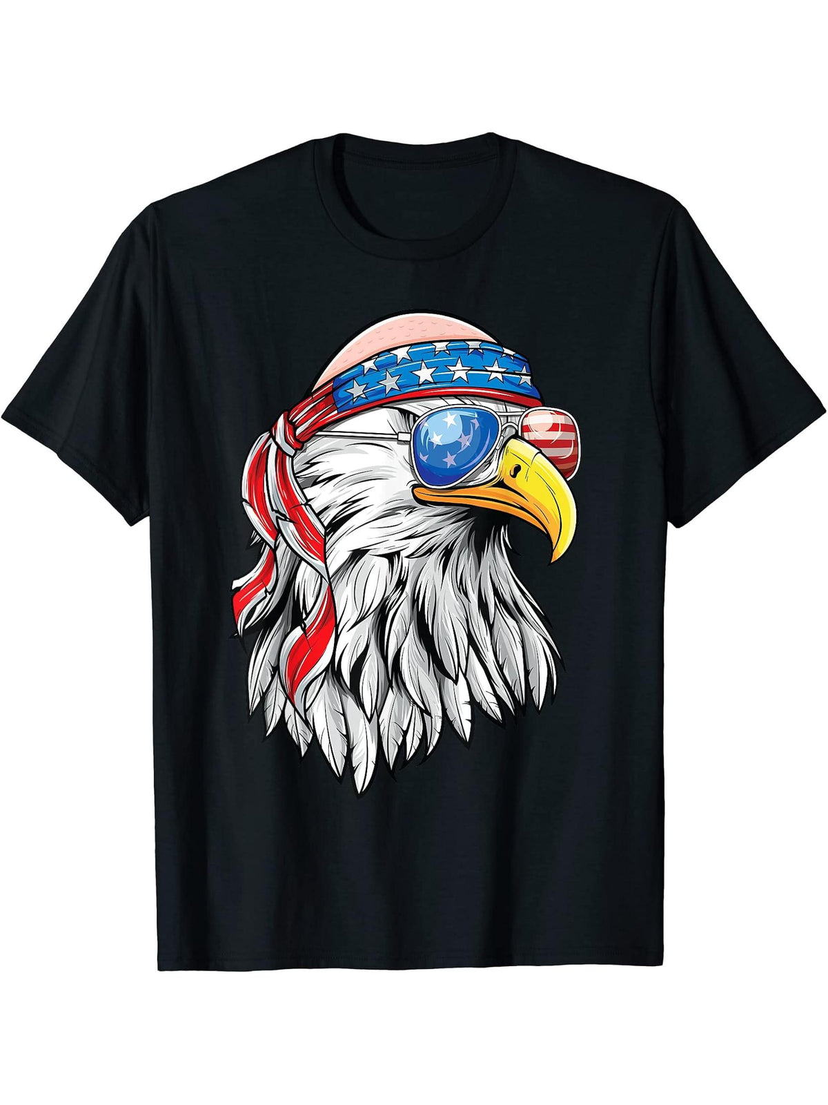 American Bald Eagle T-Shirt Funny Patriotic T-Shirt 180G 100% Cotton Printed Round Neck Short-Sleeve T-Shirt, Gifts for Men Dad Husband Grandpa, S-XXXL, Black