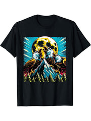 Howling At Moon Bald Eagle T-Shirt 180G 100% Cotton Printed Round Neck Short-Sleeve T-Shirt, Gifts for Men Dad Husband Grandpa, S-XXXL, Black