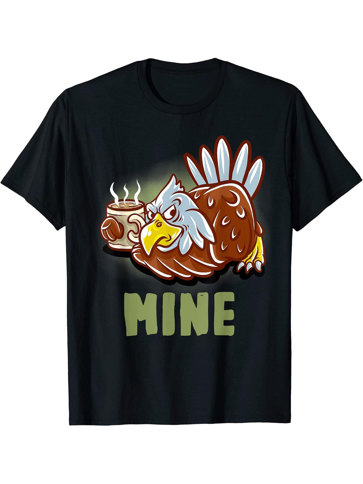 Mine Coffee Mug Funny Nerd Barista American Bald Eagle T-Shirt 180G 100% Cotton Printed Round Neck Short-Sleeve T-Shirt, Gifts for Men Dad Husband Grandpa, S-XXXL, Black