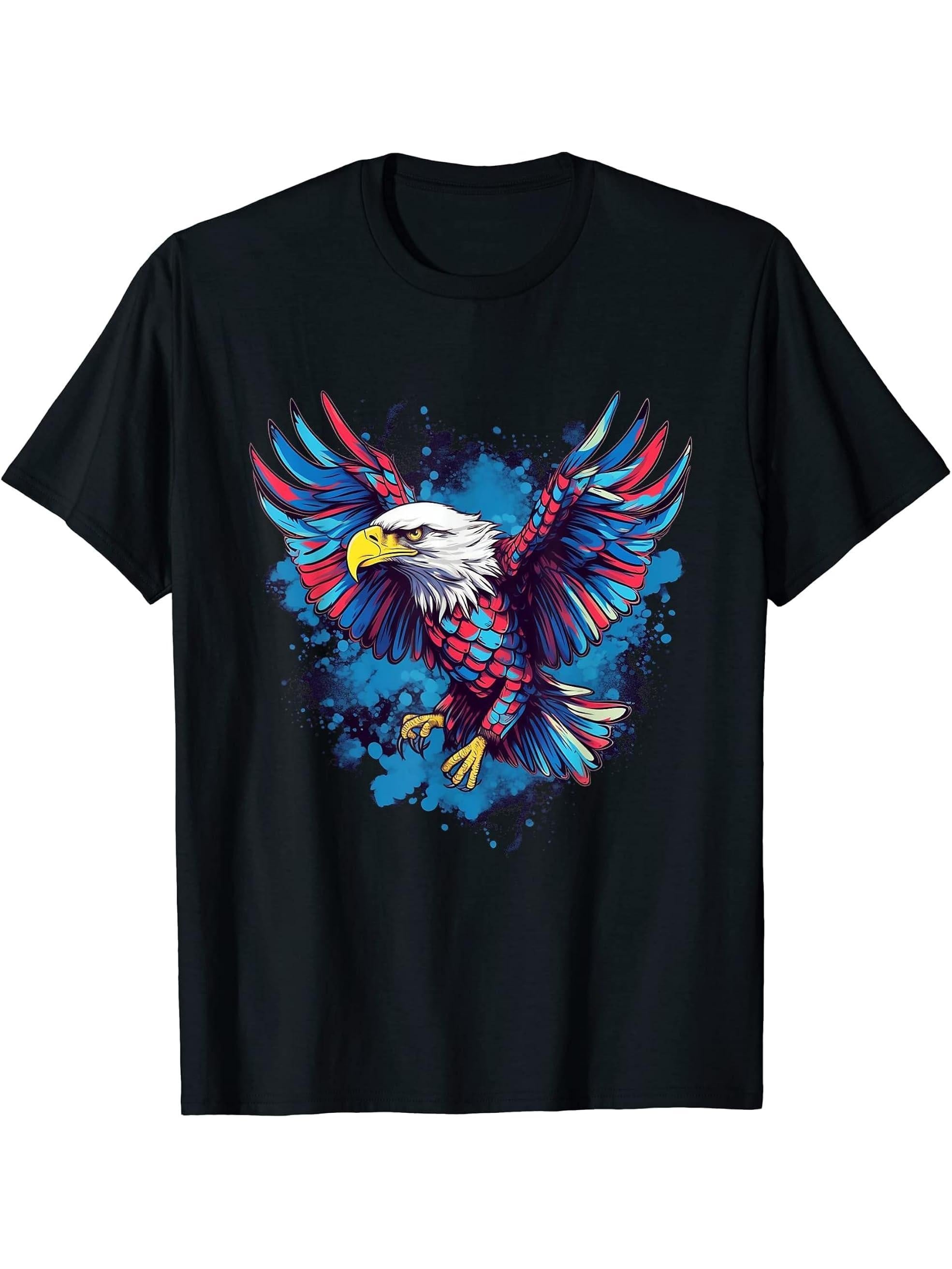 American Bald Eagle Men Women Boy Girl T-Shirt 180G 100% Cotton Printed Round Neck Short-Sleeve T-Shirt, Gifts for Men Dad Husband Grandpa, S-XXXL, Black