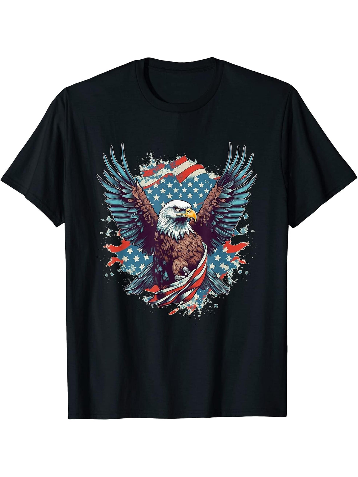 American Bald Eagle Men Women Boy Girl T-Shirt 180G 100% Cotton Printed Round Neck Short-Sleeve T-Shirt, Gifts for Men Dad Husband Grandpa, S-XXXL, Black