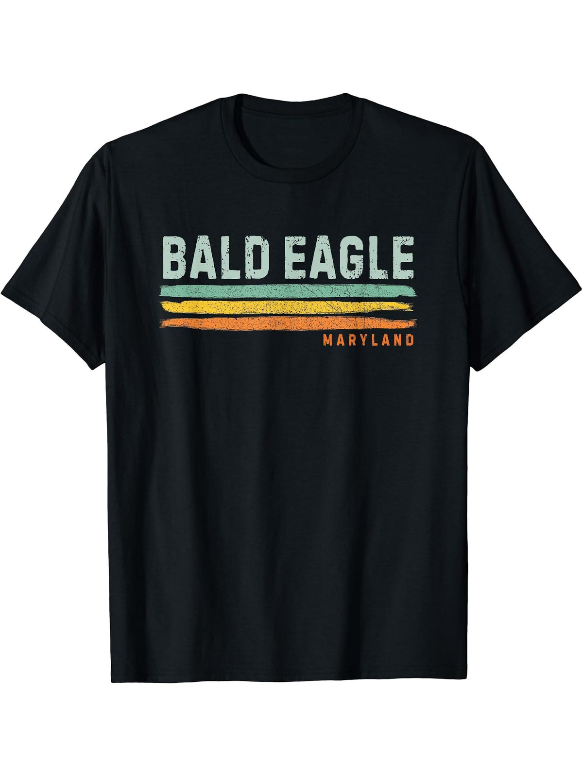 Vintage Stripes Bald Eagle MD T-Shirt 180G 100% Cotton Printed Round Neck Short-Sleeve T-Shirt, Gifts for Men Dad Husband Grandpa, S-XXXL, Black