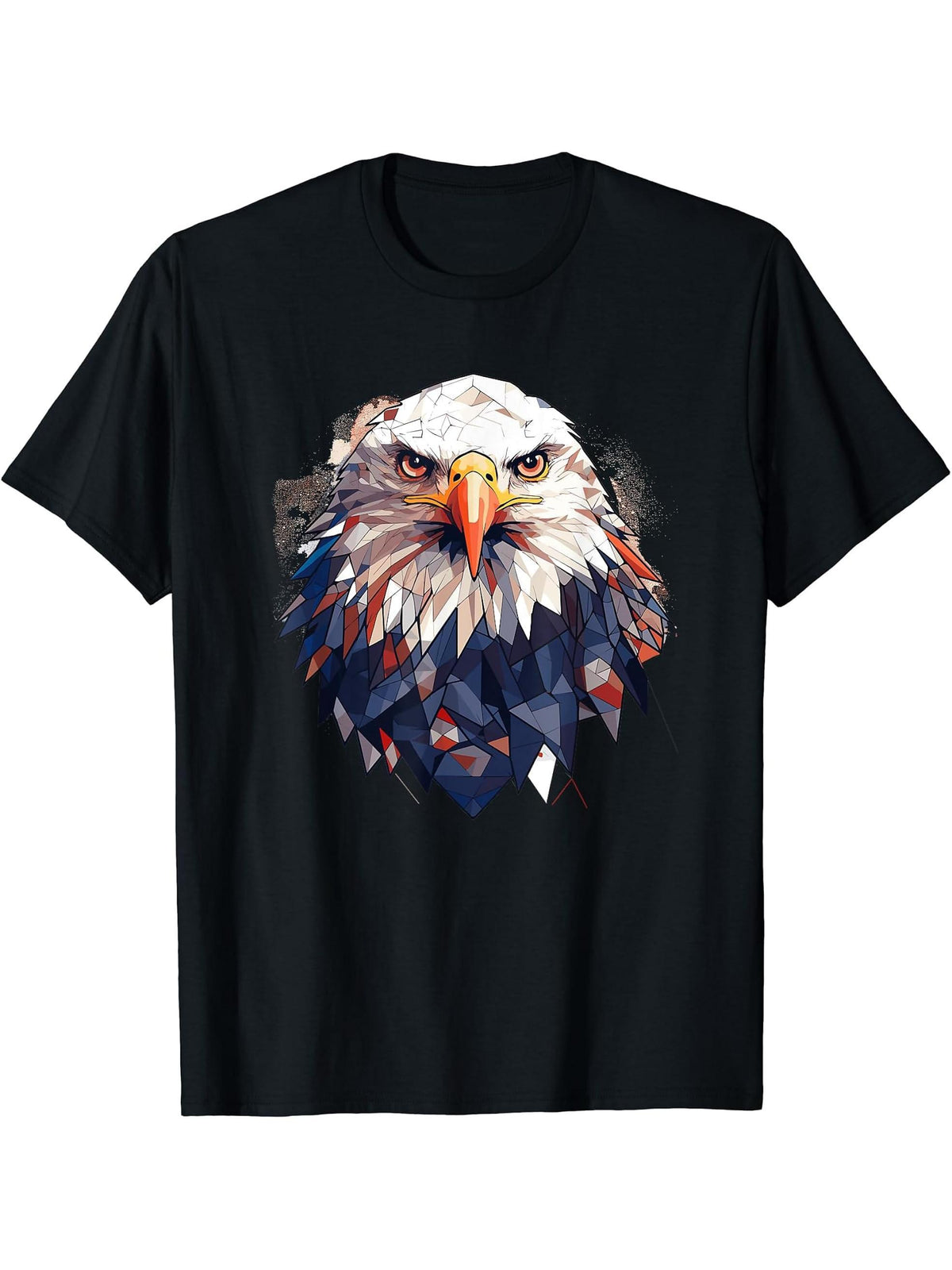 Bald Eagle Geometric Patten Art, Cute Bald Eagle Lover T-Shirt 180G 100% Cotton Printed Round Neck Short-Sleeve T-Shirt, Gifts for Men Dad Husband Grandpa, S-XXXL, Black