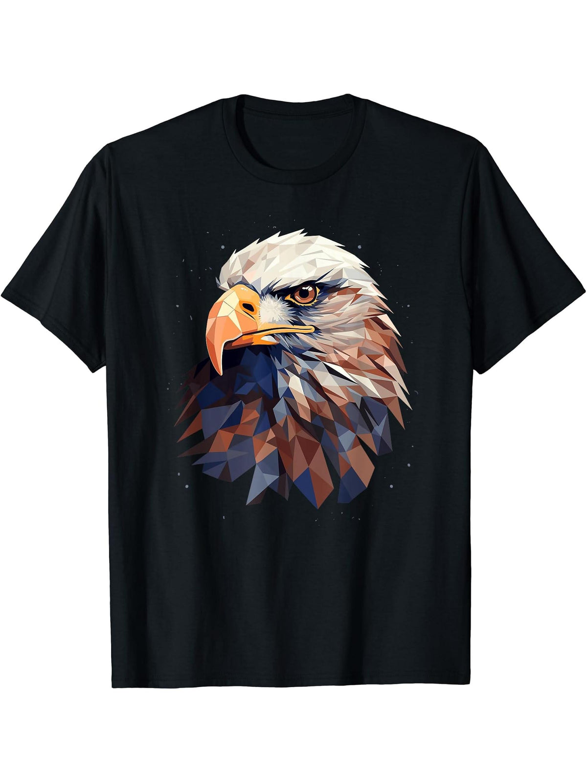 Bald Eagle Geometric Patten Art, Cute Bald Eagle Lover T-Shirt 180G 100% Cotton Printed Round Neck Short-Sleeve T-Shirt, Gifts for Men Dad Husband Grandpa, S-XXXL, Black