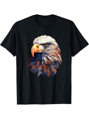 Bald Eagle Geometric Patten Art, Cute Bald Eagle Lover T-Shirt 180G 100% Cotton Printed Round Neck Short-Sleeve T-Shirt, Gifts for Men Dad Husband Grandpa, S-XXXL, Black