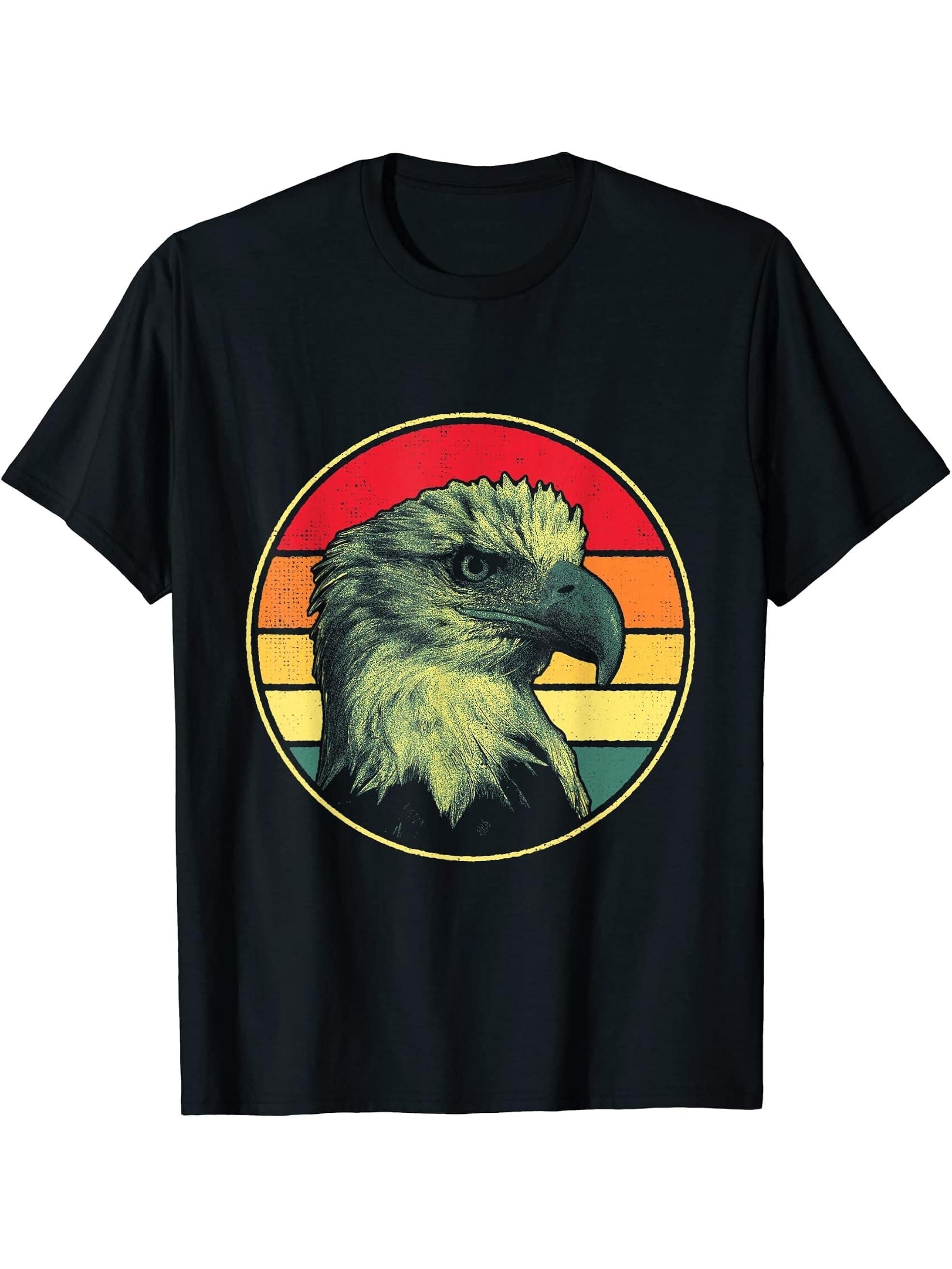 American Bald Eagle Bird T-Shirt 180G 100% Cotton Printed Round Neck Short-Sleeve T-Shirt, Gifts for Men Dad Husband Grandpa, S-XXXL, Black