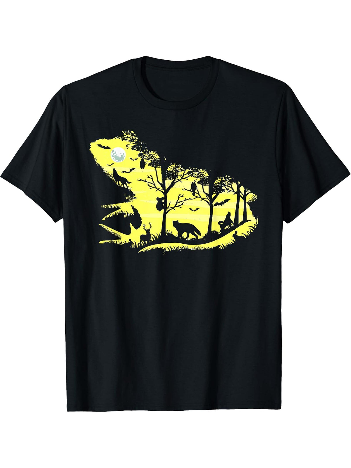 Frog Nature Wildlife Moon Forest T-Shirt 180G 100% Cotton Printed Round Neck Short-Sleeve T-Shirt, Gifts for Men Dad Husband Grandpa, S-XXXL, Black