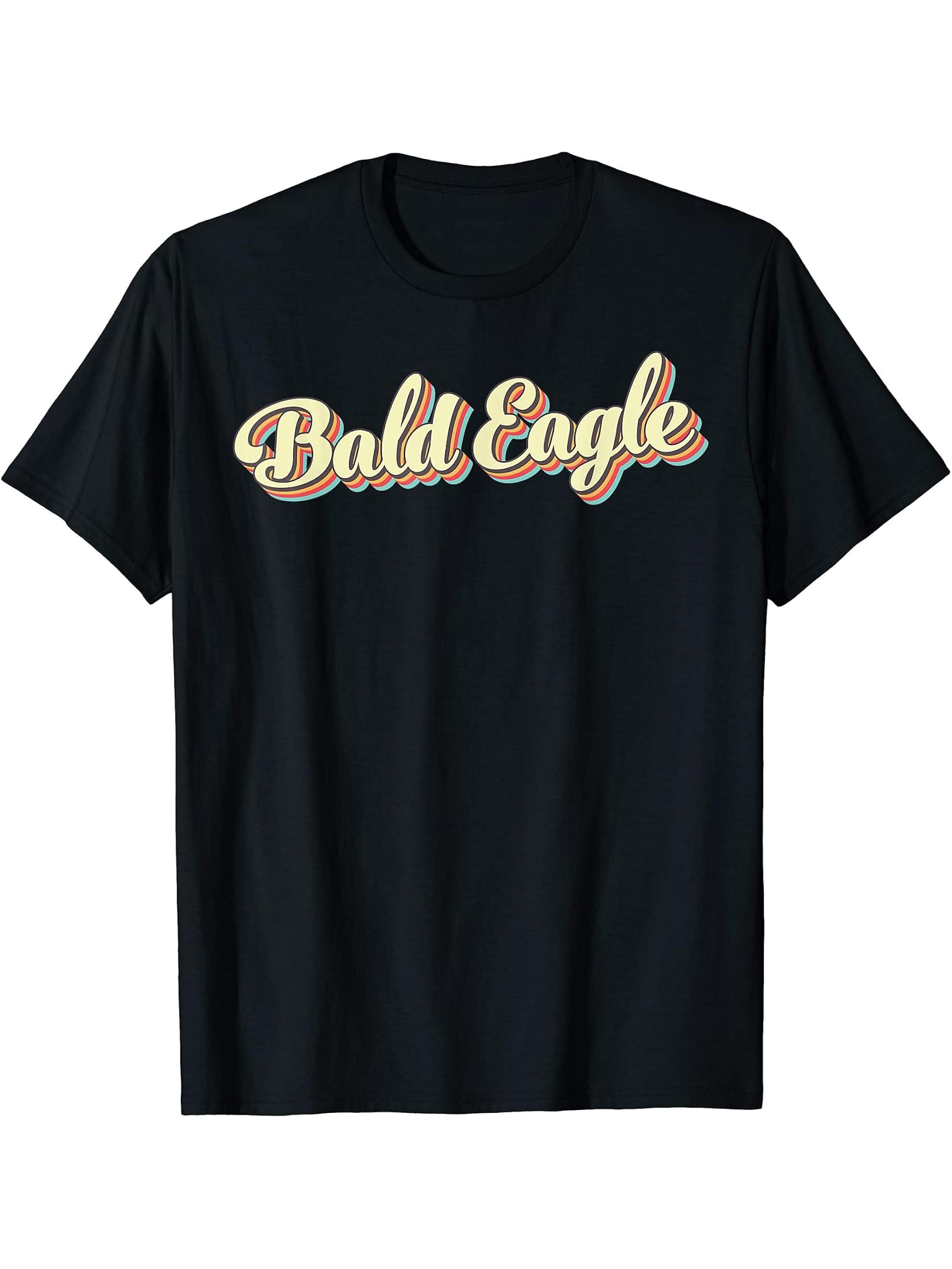 Bald Eagle TShirt Retro Art Baseball Font Vintage T-Shirt 180G 100% Cotton Printed Round Neck Short-Sleeve T-Shirt, Gifts for Men Dad Husband Grandpa, S-XXXL, Black