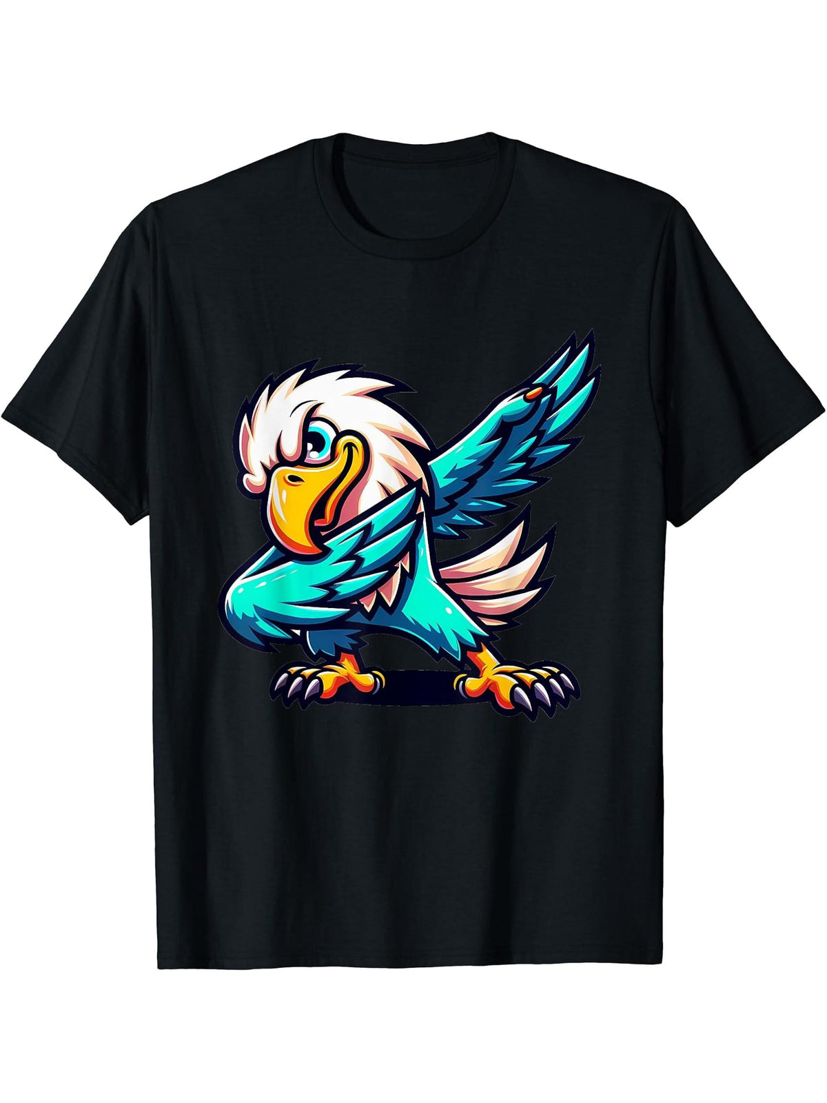 Dabbing Bald Eagle T-Shirt 180G 100% Cotton Printed Round Neck Short-Sleeve T-Shirt, Gifts for Men Dad Husband Grandpa, S-XXXL, Black