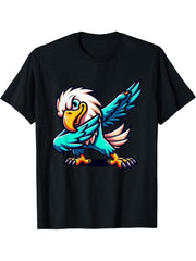 Dabbing Bald Eagle T-Shirt 180G 100% Cotton Printed Round Neck Short-Sleeve T-Shirt, Gifts for Men Dad Husband Grandpa, S-XXXL, Black