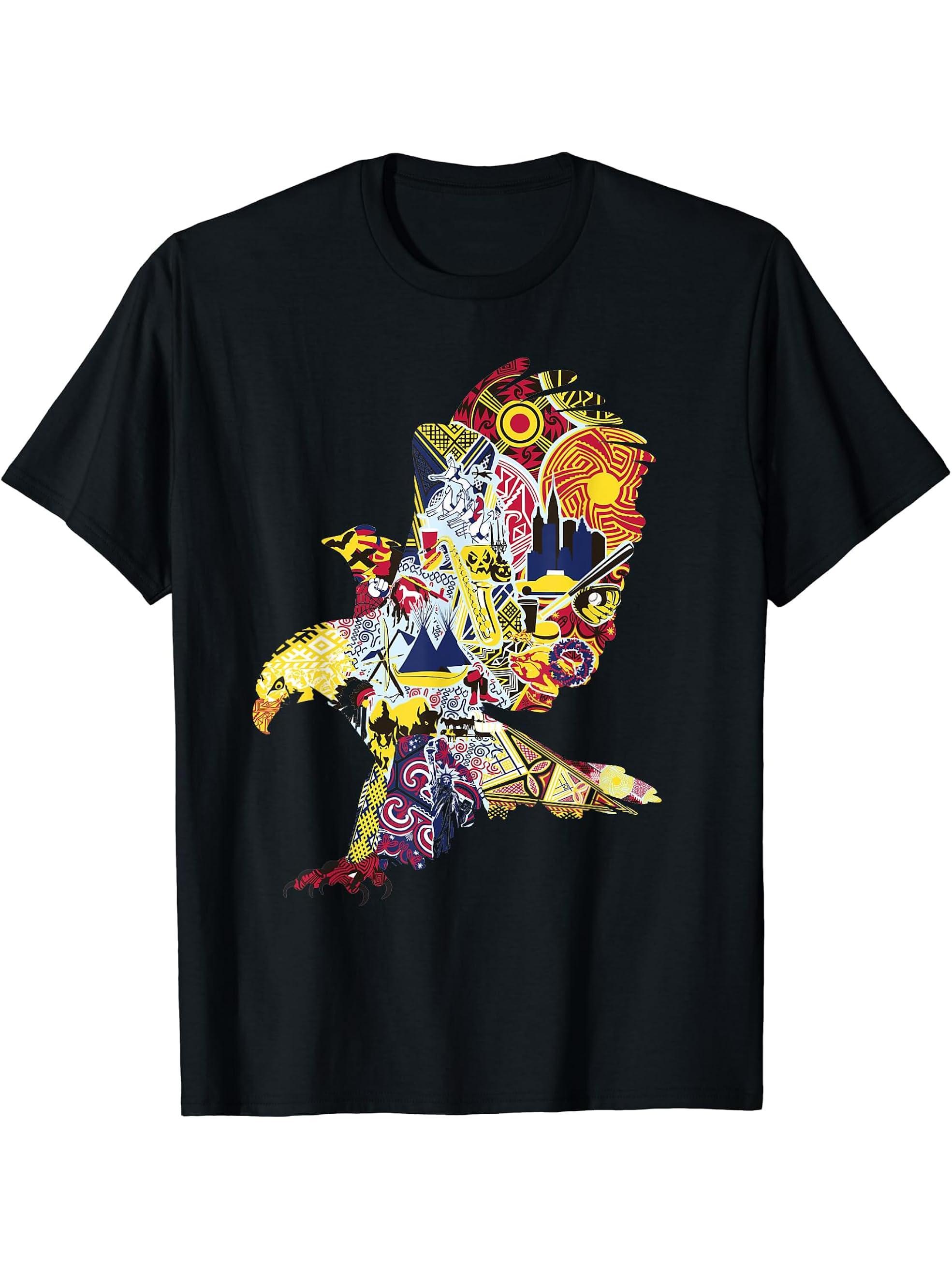 Bald Eagle Shirt American Bald Eagle Gifts T-Shirt color art 180G 100% Cotton Printed Round Neck Short-Sleeve T-Shirt, Gifts for Men Dad Husband Grandpa, S-XXXL, Black