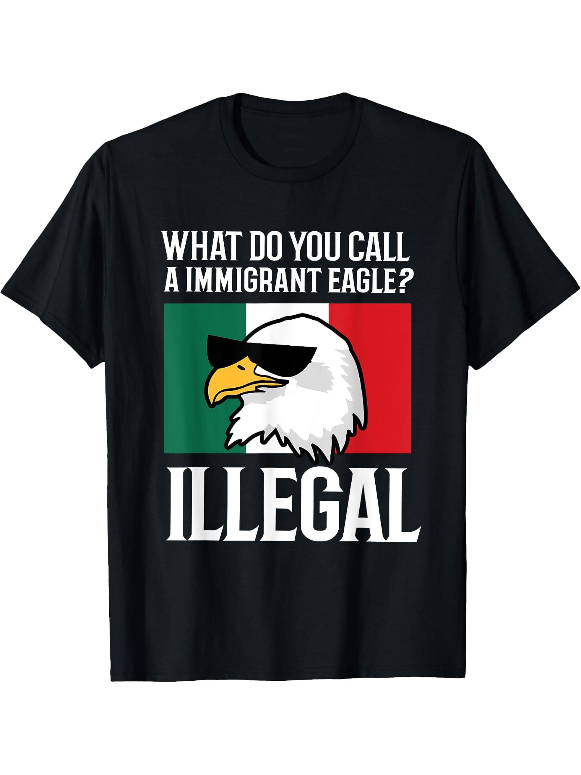 Funny Immigration Shirt Mexican Bald Eagle Illegal Pun T-Shirt 180G 100% Cotton Printed Round Neck Short-Sleeve T-Shirt, Gifts for Men Dad Husband Grandpa, S-XXXL, Black
