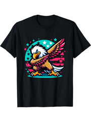 Dabbing Bald Eagle T-Shirt 180G 100% Cotton Printed Round Neck Short-Sleeve T-Shirt, Gifts for Men Dad Husband Grandpa, S-XXXL, Black