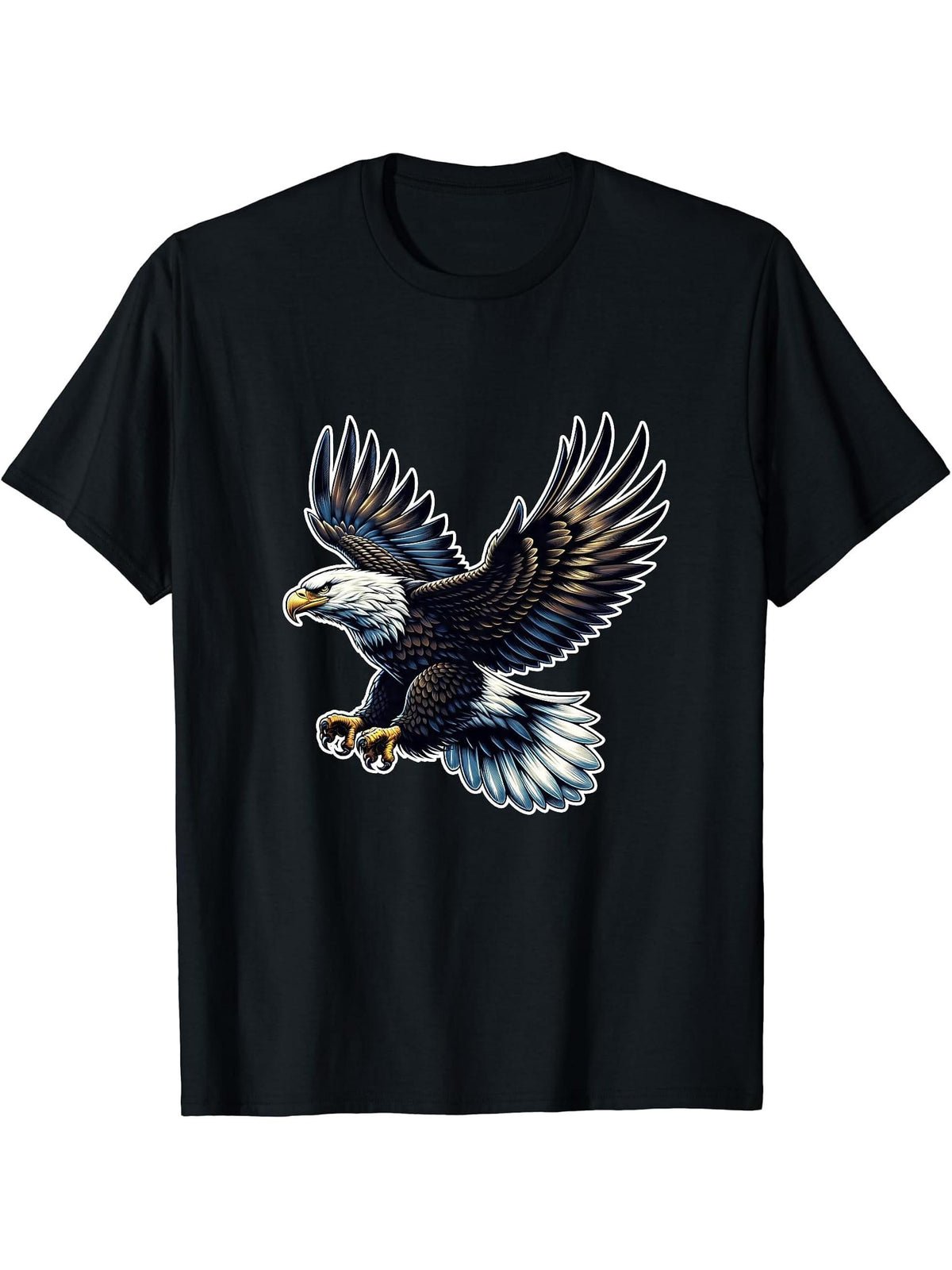 Flying American Bald Eagle T-Shirt 180G 100% Cotton Printed Round Neck Short-Sleeve T-Shirt, Gifts for Men Dad Husband Grandpa, S-XXXL, Black