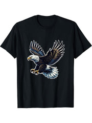 Flying American Bald Eagle T-Shirt 180G 100% Cotton Printed Round Neck Short-Sleeve T-Shirt, Gifts for Men Dad Husband Grandpa, S-XXXL, Black