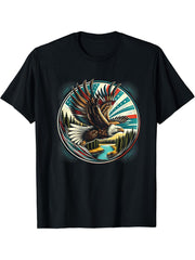 Majestic Bald Eagle Soaring Design T-Shirt 180G 100% Cotton Printed Round Neck Short-Sleeve T-Shirt, Gifts for Men Dad Husband Grandpa, S-XXXL, Black
