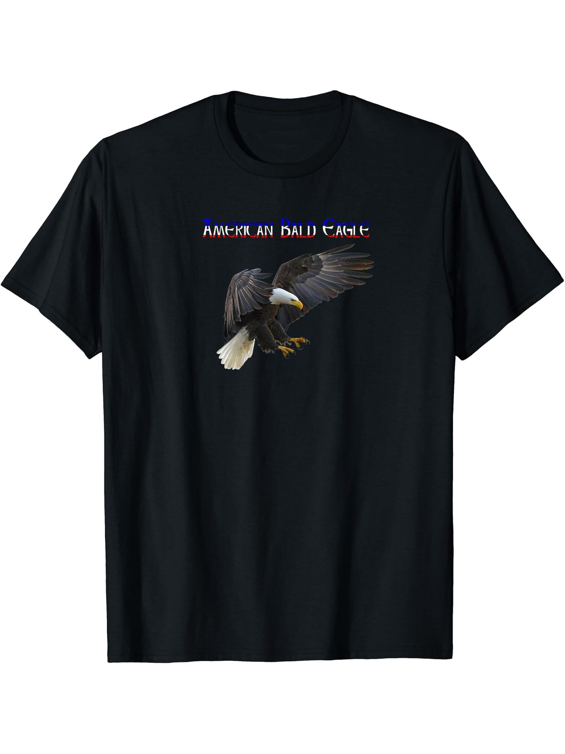 American Bald Eagle T-Shirt 180G 100% Cotton Printed Round Neck Short-Sleeve T-Shirt, Gifts for Men Dad Husband Grandpa, S-XXXL, Black