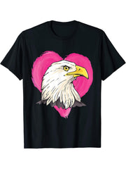 Bald Eagle Heart Design Eagle Love Lover Bald Eagles T-Shirt 180G 100% Cotton Printed Round Neck Short-Sleeve T-Shirt, Gifts for Men Dad Husband Grandpa, S-XXXL, Black