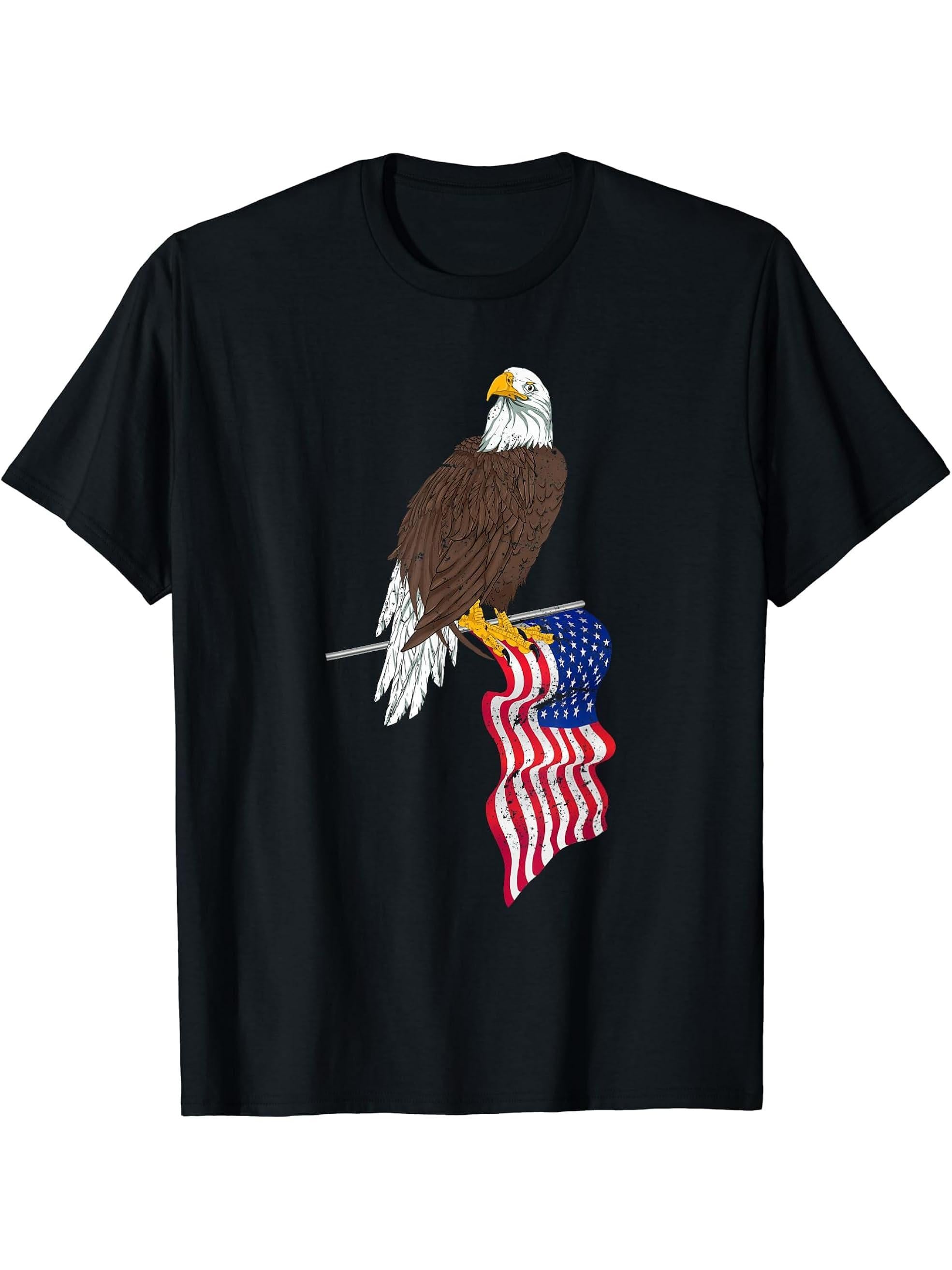 Patriotic US Flag Freedom United States American Bald Eagle T-Shirt 180G 100% Cotton Printed Round Neck Short-Sleeve T-Shirt, Gifts for Men Dad Husband Grandpa, S-XXXL, Black