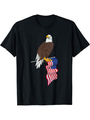 Patriotic US Flag Freedom United States American Bald Eagle T-Shirt 180G 100% Cotton Printed Round Neck Short-Sleeve T-Shirt, Gifts for Men Dad Husband Grandpa, S-XXXL, Black