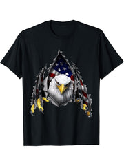 USA Flag Bald Eagle American Flag 4th Of July T-Shirt 180G 100% Cotton Printed Round Neck Short-Sleeve T-Shirt, Gifts for Men Dad Husband Grandpa, S-XXXL, Black