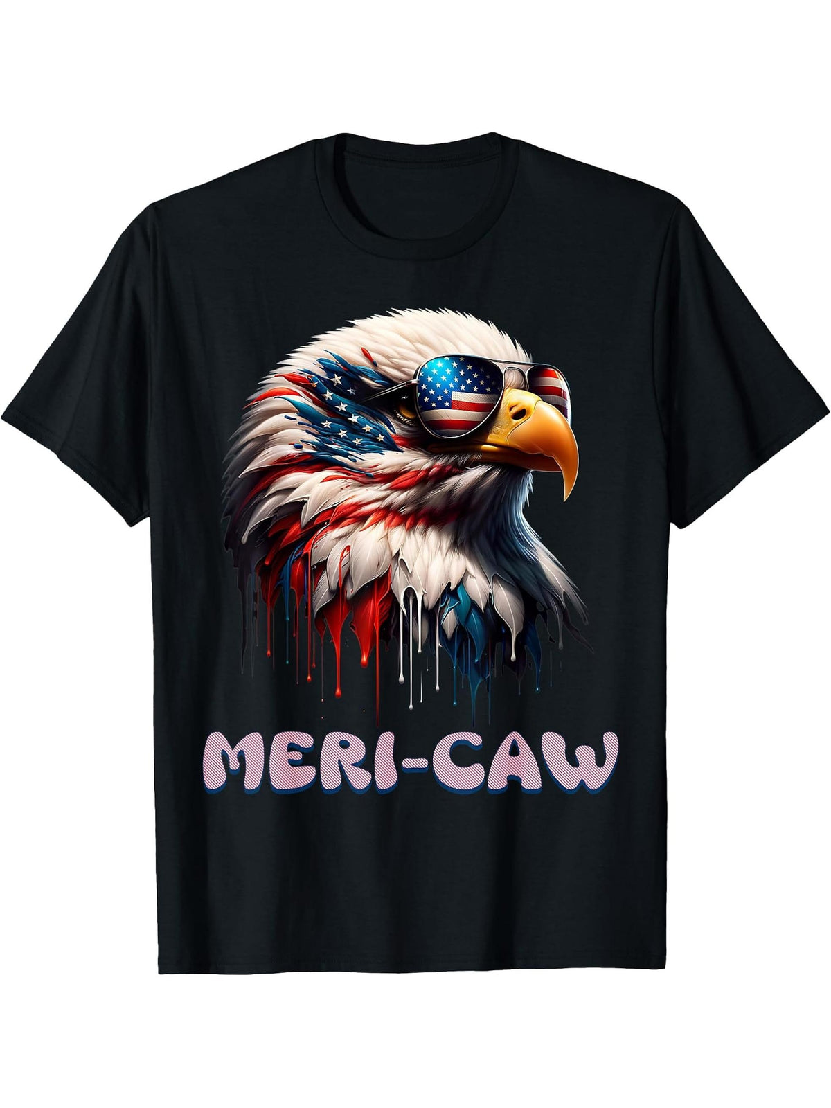 Bald Eagle Meri-Caw America Independence Day 4th of July T-Shirt 180G 100% Cotton Printed Round Neck Short-Sleeve T-Shirt, Gifts for Men Dad Husband Grandpa, S-XXXL, Black
