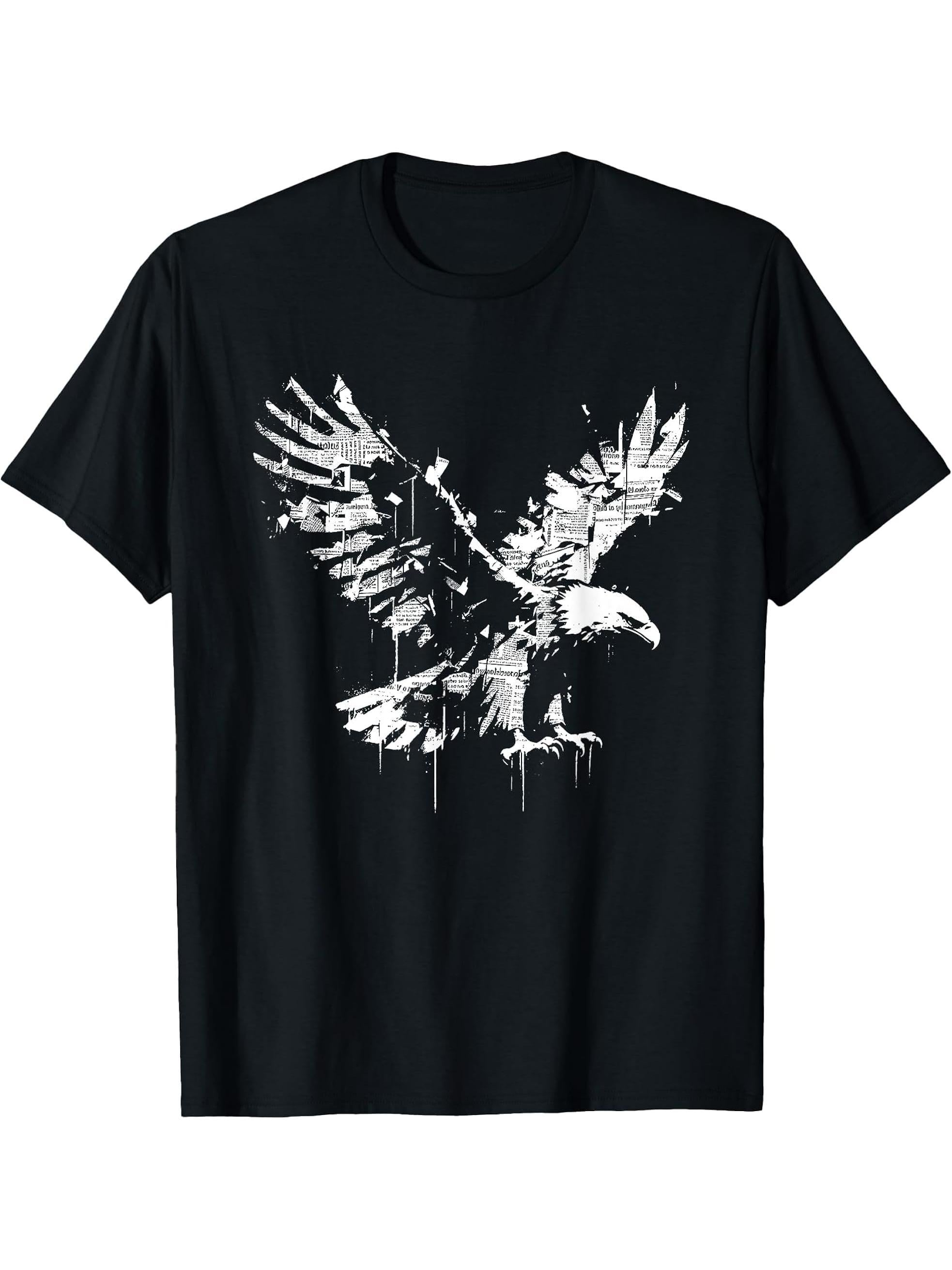 Bald Eagle - Vintage Eagle Newspaper Illustration T-Shirt 180G 100% Cotton Printed Round Neck Short-Sleeve T-Shirt, Gifts for Men Dad Husband Grandpa, S-XXXL, Black
