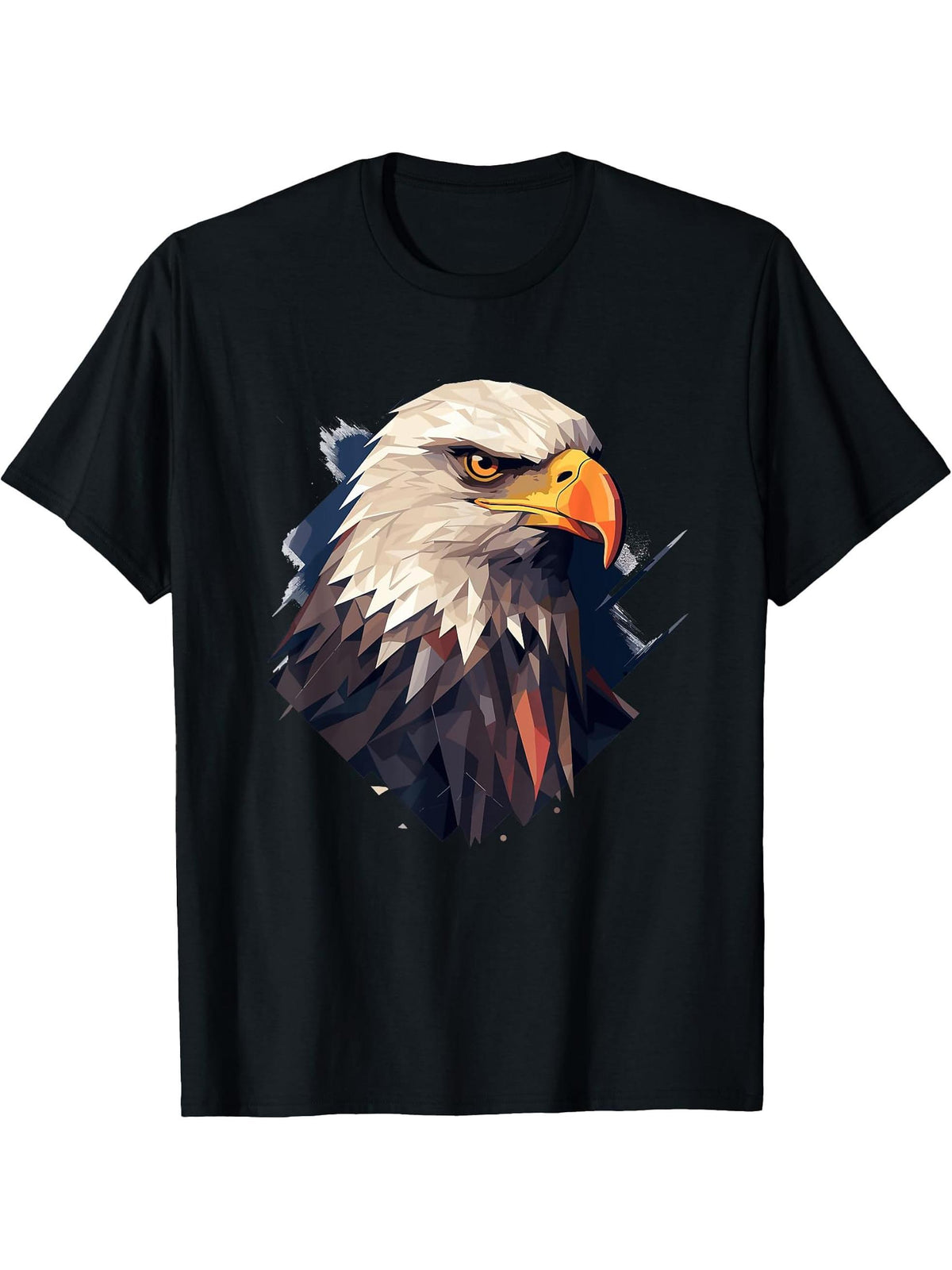 Bald Eagle Geometric Patten Art, Cute Bald Eagle Lover T-Shirt 180G 100% Cotton Printed Round Neck Short-Sleeve T-Shirt, Gifts for Men Dad Husband Grandpa, S-XXXL, Black
