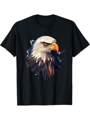 Bald Eagle Geometric Patten Art, Cute Bald Eagle Lover T-Shirt 180G 100% Cotton Printed Round Neck Short-Sleeve T-Shirt, Gifts for Men Dad Husband Grandpa, S-XXXL, Black