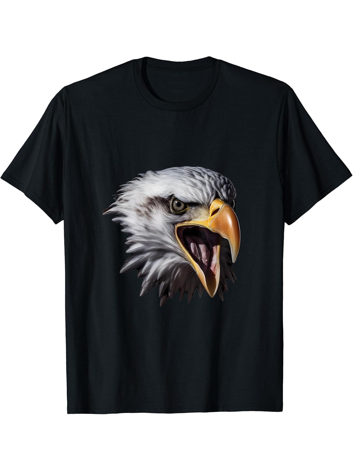 Crazy Bald Eagle Head T-Shirt 180G 100% Cotton Printed Round Neck Short-Sleeve T-Shirt, Gifts for Men Dad Husband Grandpa, S-XXXL, Black