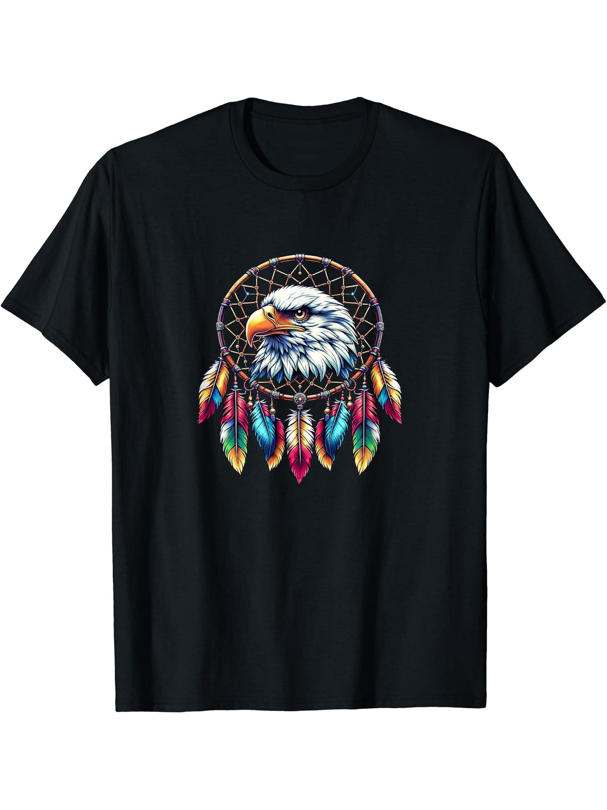 Bald Eagle Dream Catcher - Native American Dreamcatcher - T-Shirt 180G 100% Cotton Printed Round Neck Short-Sleeve T-Shirt, Gifts for Men Dad Husband Grandpa, S-XXXL, Black
