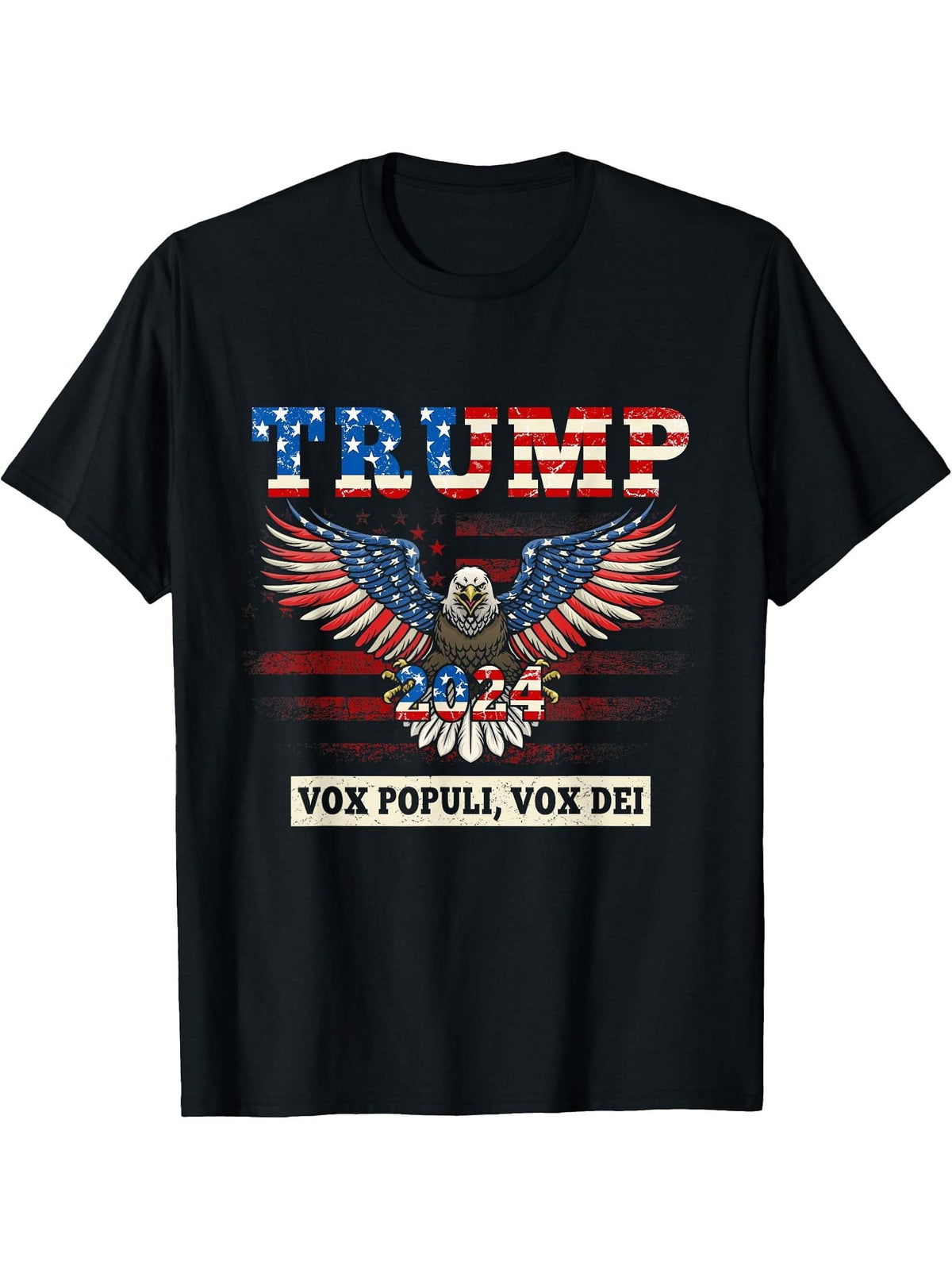 Trump 2024 Vox Populi Vox Dei Voice Of The People Bald Eagle T-Shirt 180G 100% Cotton Printed Round Neck Short-Sleeve T-Shirt, Gifts for Men Dad Husband Grandpa, S-XXXL, Black