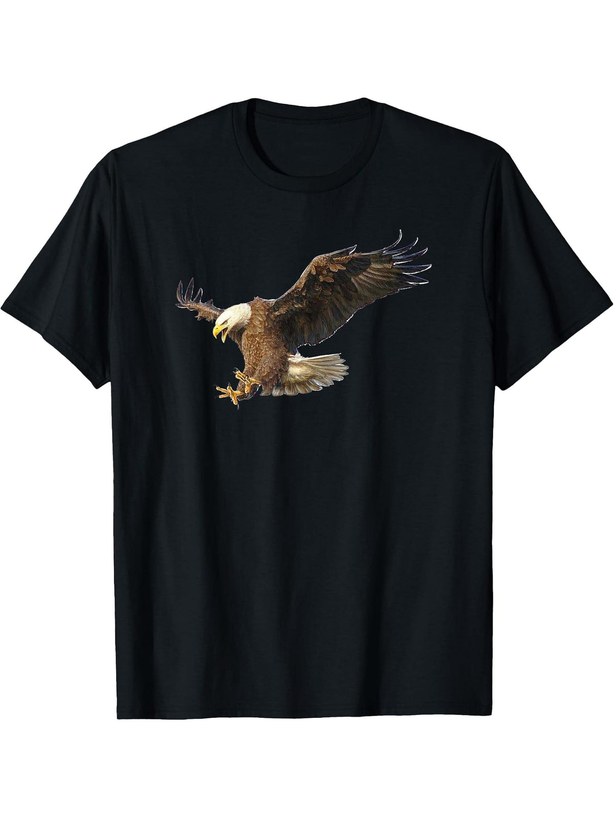 Majestic Flying American Bald Eagle Photo T-Shirt 180G 100% Cotton Printed Round Neck Short-Sleeve T-Shirt, Gifts for Men Dad Husband Grandpa, S-XXXL, Black
