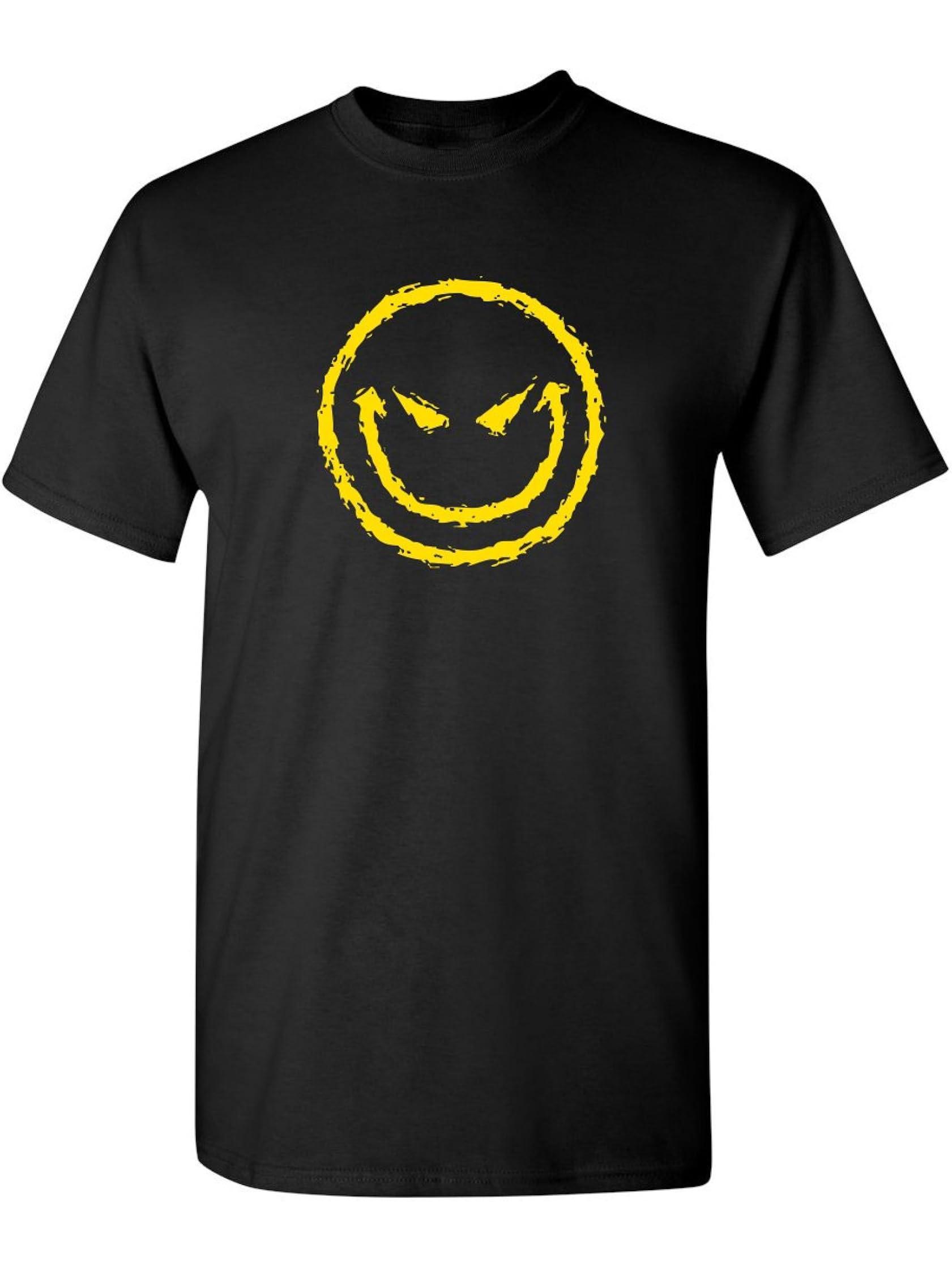 Evil Smile Face Graphic Novelty Sarcastic Funny T Shirt 180G 100% Cotton Printed Round Neck Short-Sleeve T-Shirt, Gifts for Men Dad Husband Grandpa, S-XXXL, Black