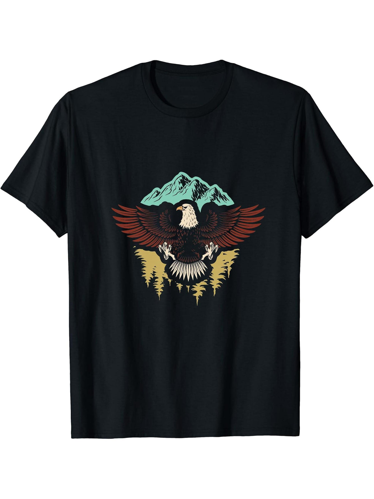Majestic Flying American Bald Eagle T-Shirt 180G 100% Cotton Printed Round Neck Short-Sleeve T-Shirt, Gifts for Men Dad Husband Grandpa, S-XXXL, Black