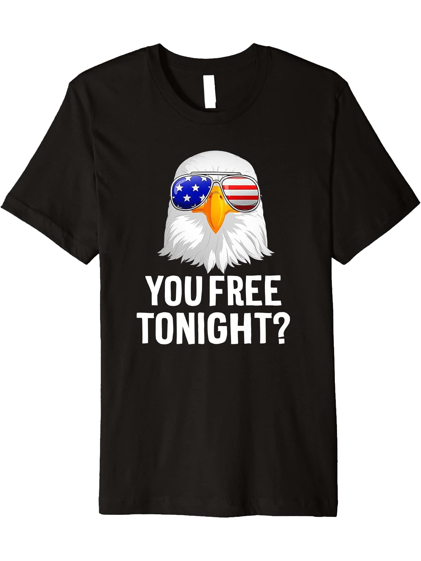 Patriotic American Bald Eagle You Free Tonight Premium T-Shirt 180G 100% Cotton Printed Round Neck Short-Sleeve T-Shirt, Gifts for Men Dad Husband Grandpa, S-XXXL, Black