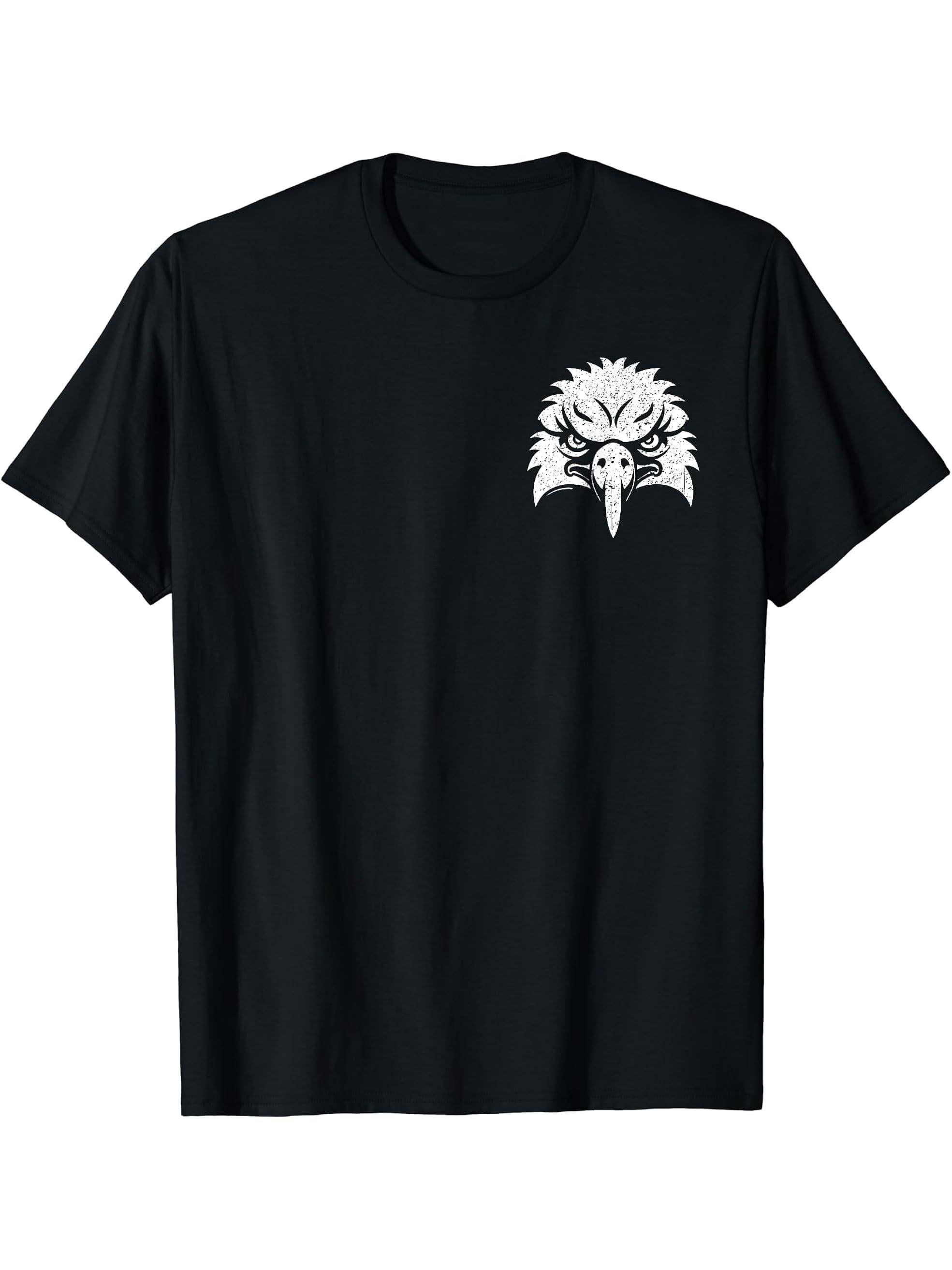 American Bald Eagle Flag T Shirt 180G 100% Cotton Printed Round Neck Short-Sleeve T-Shirt, Gifts for Men Dad Husband Grandpa, S-XXXL, Black